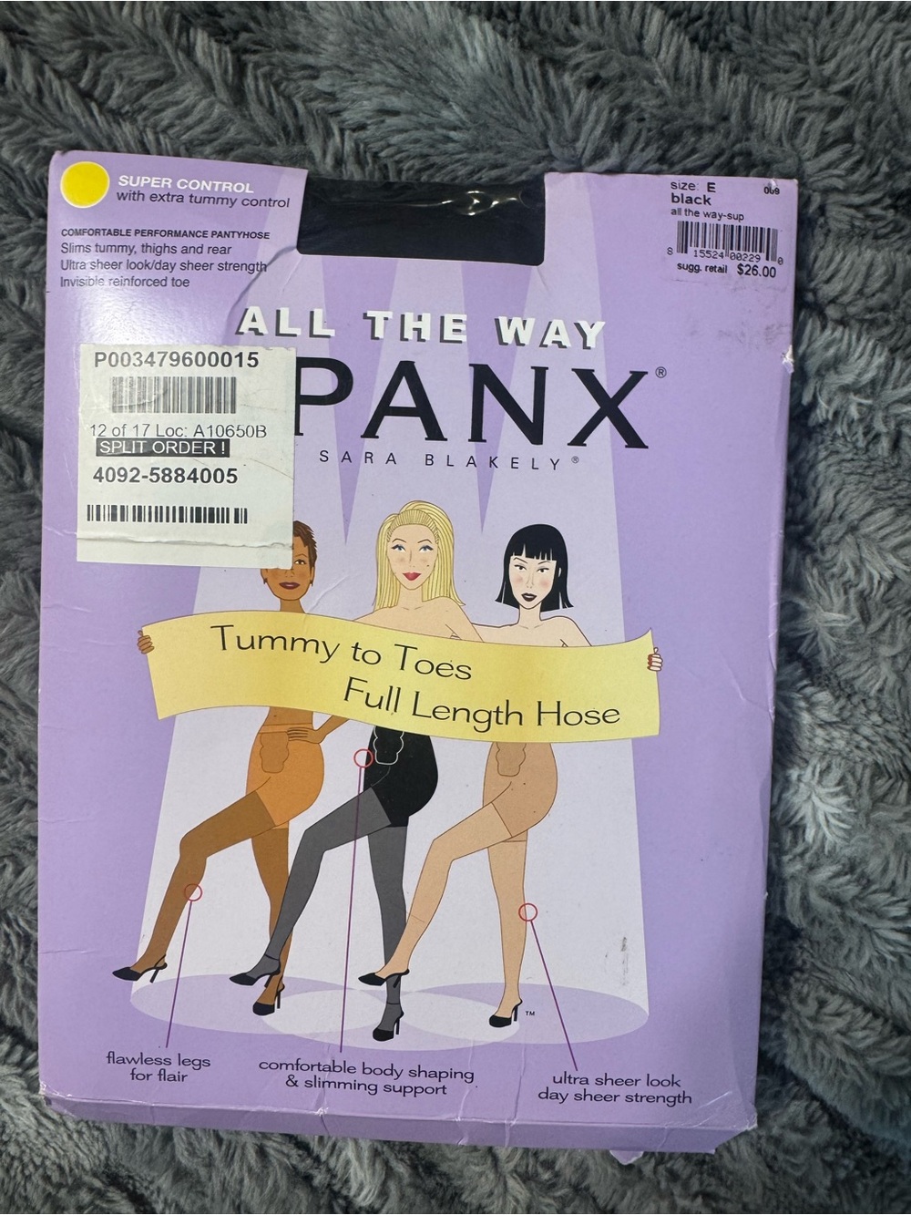 * All The Way Spanx Size E Black Tummy to Toes Full Length Hose SUPER CONTROL